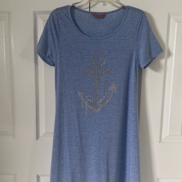 SJS T-Shirt Anchor Dress Embellished Light Blue L - Picture 1 of 6